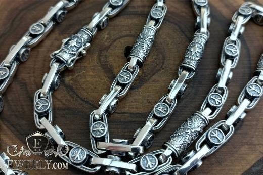 Silver chain with the runes Algiz and Raido, фото